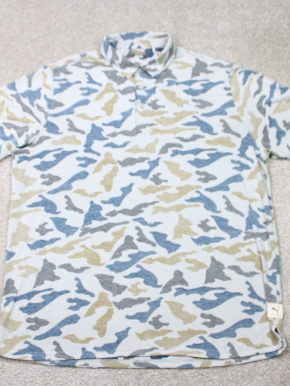 Puma Polo Shirt Men 2XL XXL Blue/Brown Camo Golf Stretch Short Sleeve Camouflage